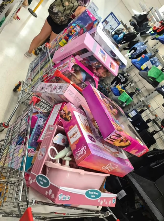 The mum has already finished her Christmas shopping – and filled three trollies with toys for her three-year-old daughter