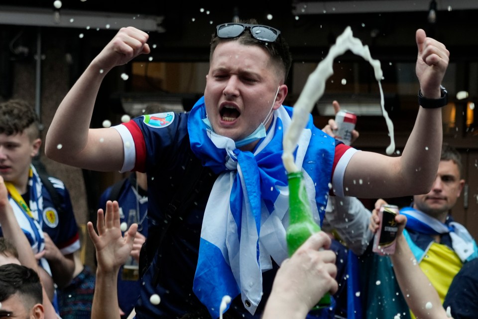 Fans draped in Scotland flags filled the square - setting the tone for tonight's crunch clash