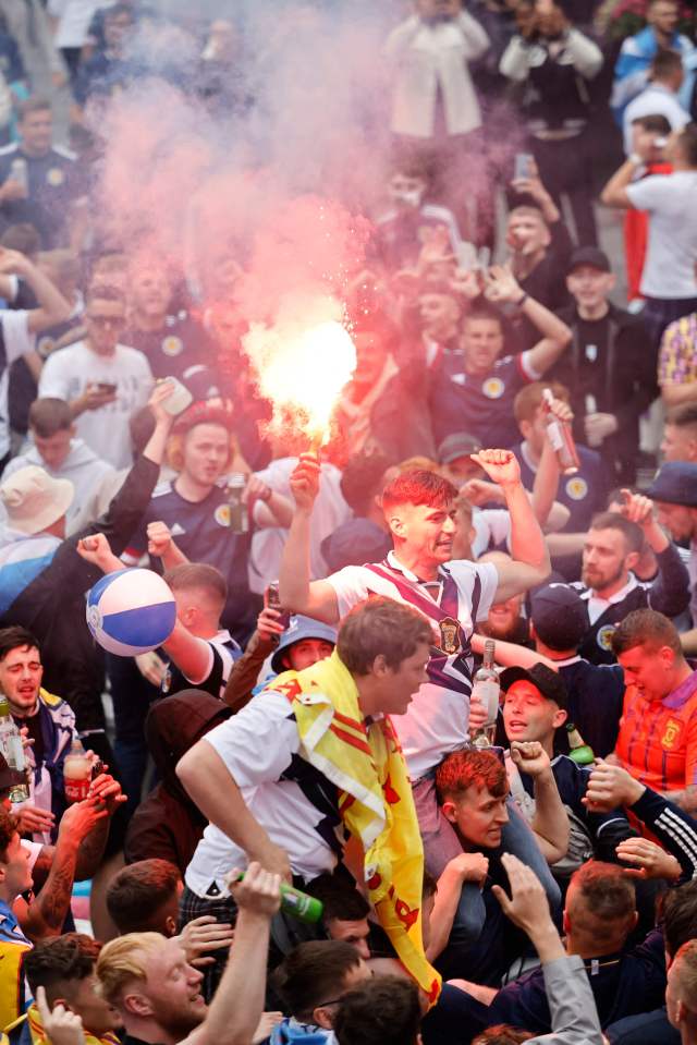 Scotland supporters gather in Leicester Square, central London