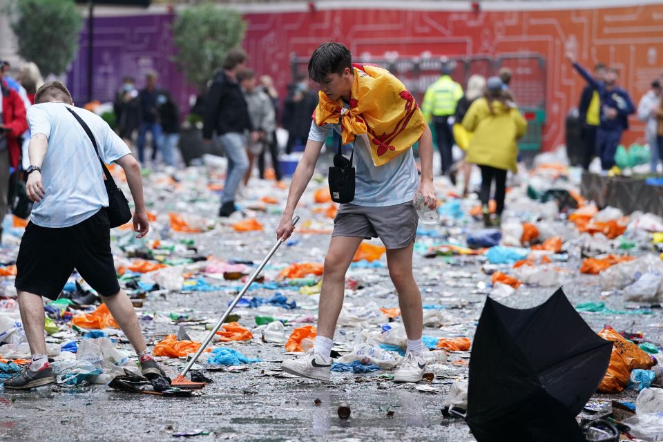 Fans started cleaning up London's streets following hours of partying