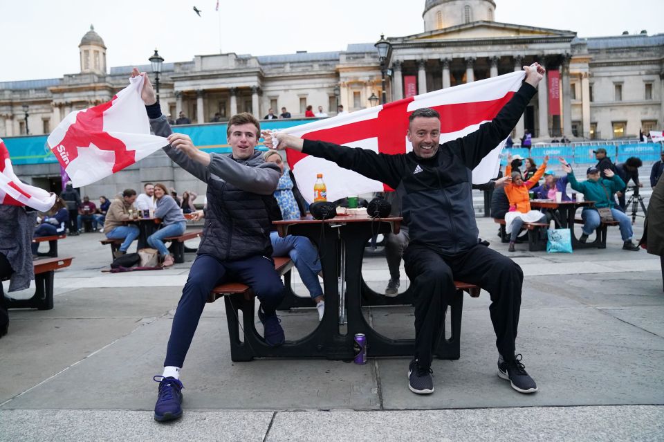 Some of those gathered in the Trafalgar Square fan zone clapped as the England and Scotland players took the knee