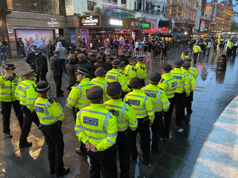 Police clear Leicester Square and block off every entrance following the match