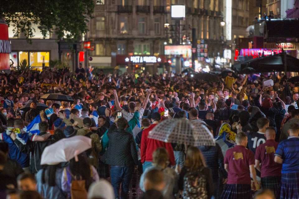 Leicester Square was heaving with fans after the Scotland v England match