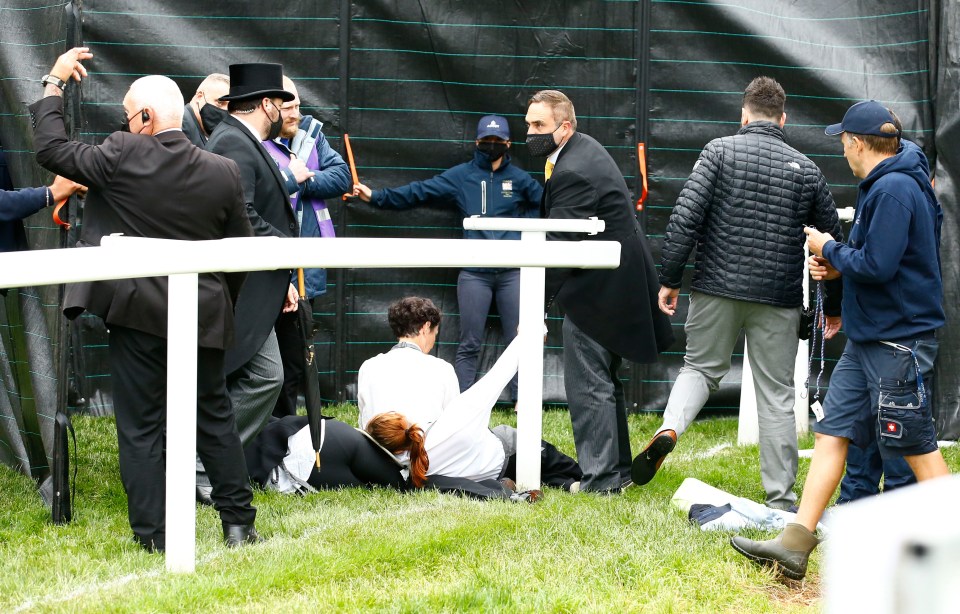 A black screen was put up as the activists were unchained from the fence and taken out by police