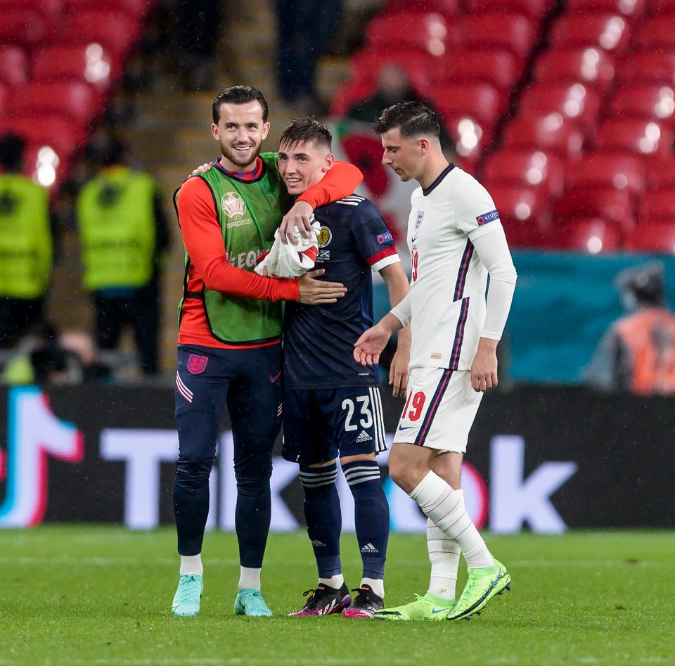 Ben Chilwell (left) and Mason Mount (right) are in self-isolation after coming into contact with Billy Gilmour (centre)