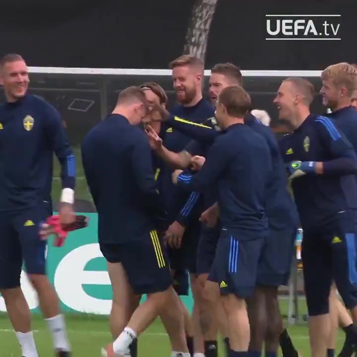 The Newcastle man was swamped by his Sweden teammates