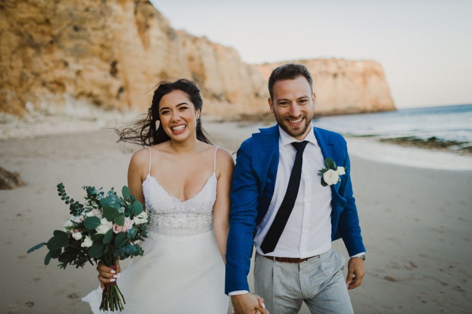 Caroline and Babis on their wedding day in the Algarve in July 2019