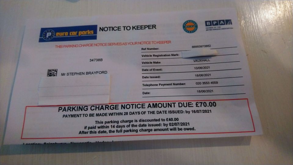 Stephen was slapped with a £70 fine - but he said he didn't even park the car