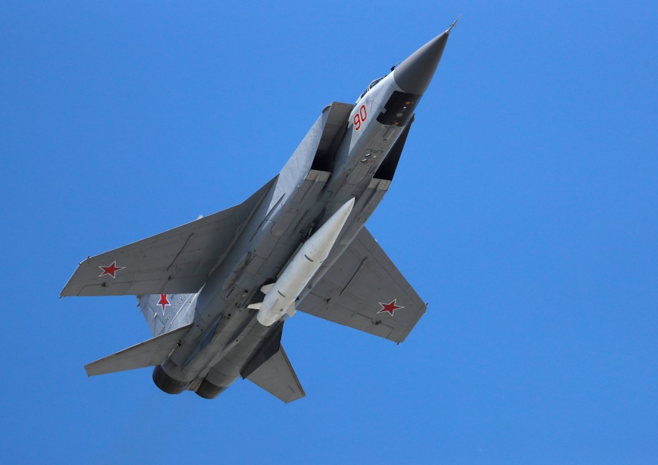 A Kinzhal - or Dagger - missile being carried by a Mig 31