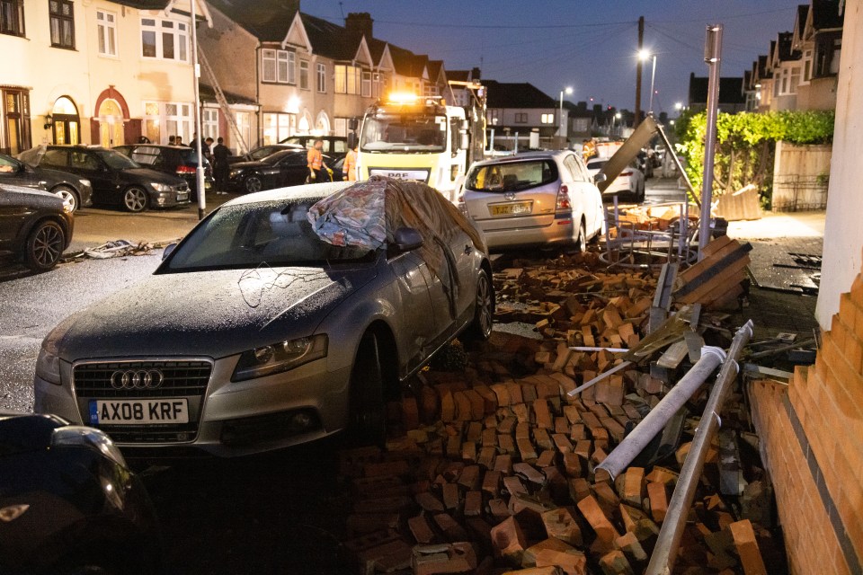 Cars and buildings were damaged by the shocking weather in Barking