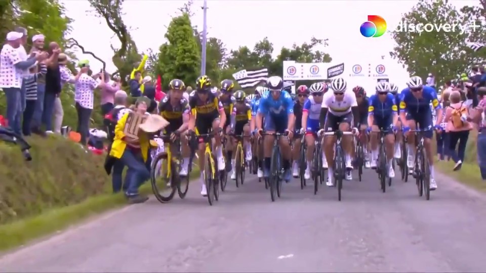 The lady's sign knocked Germany's Tony Martin off balance