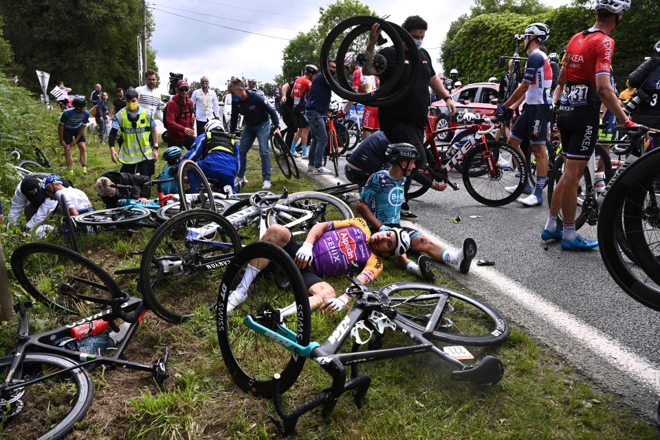 Several riders needed emergency aid after a huge crash at the start of this year's Tour de France