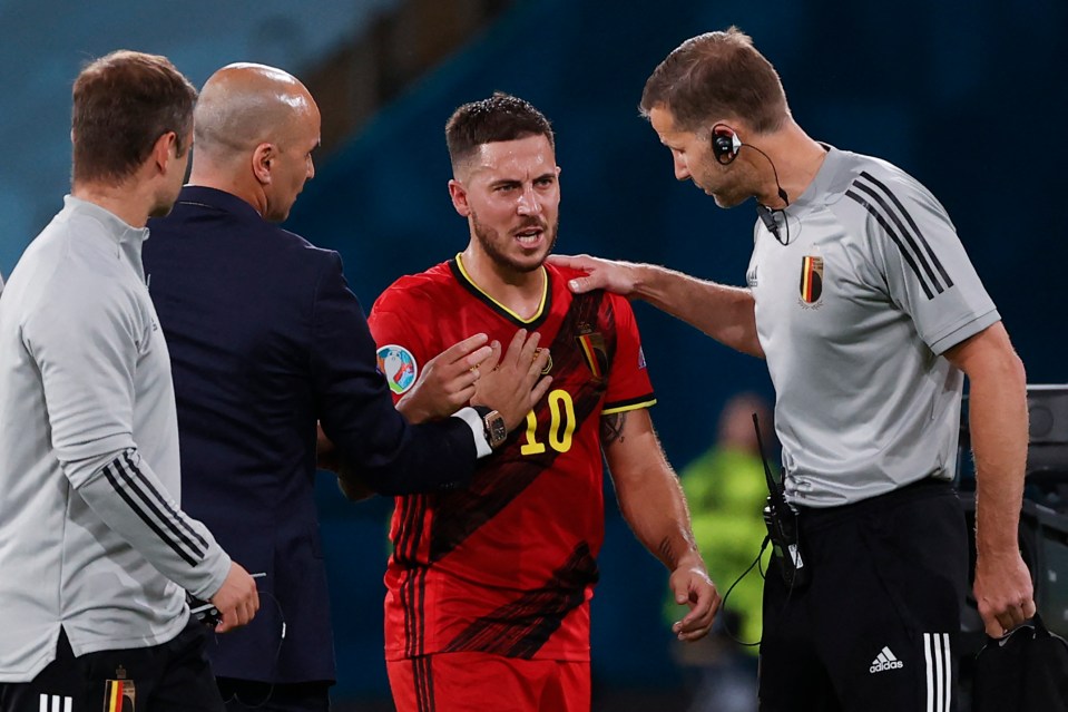 Eden Hazard pulled up injured during Belgium's victory over Portugal