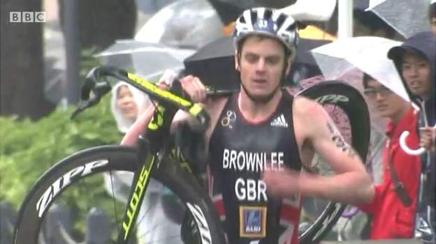 In the triathlon Jonny Brownlee carried his bike for a mile after wrecking it in a crash