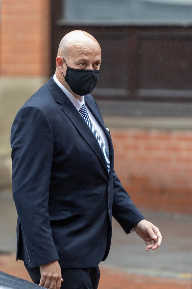 PC Monk arrived for his setnencing hearing at Birmingham Crown Court this morning