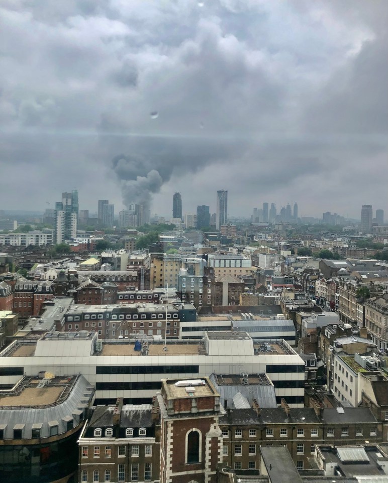 The fire and smoke can be seen from London Bridge