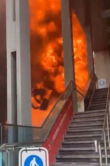 The fire was seen close to the stairs in the station