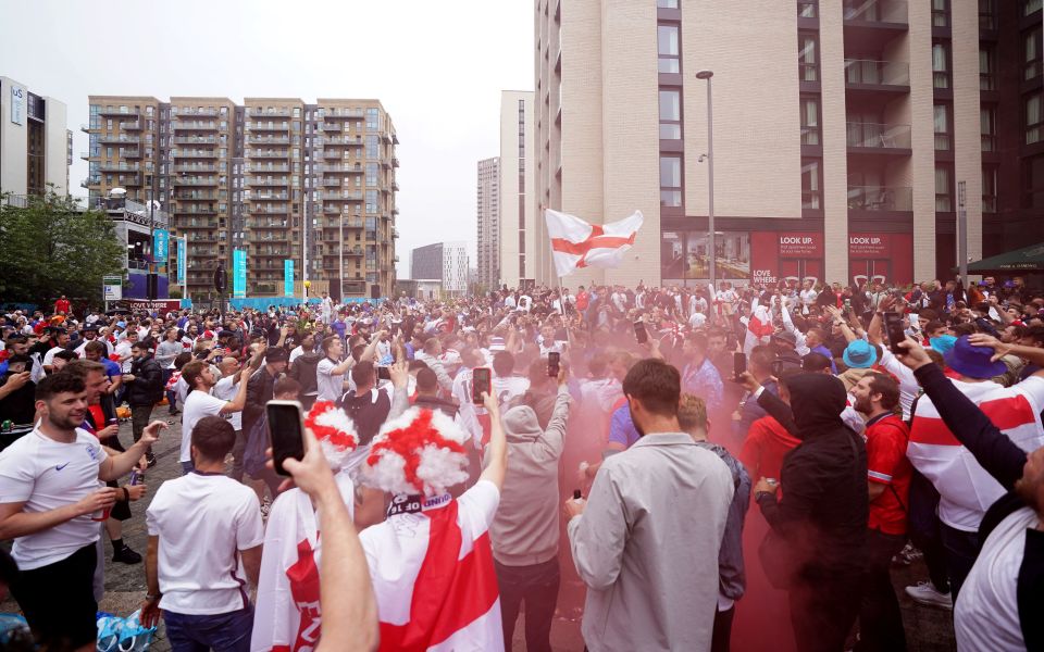 Fans arrive at Wembley ahead of the UEFA Euro 2020 round of 16 match between England and Germany