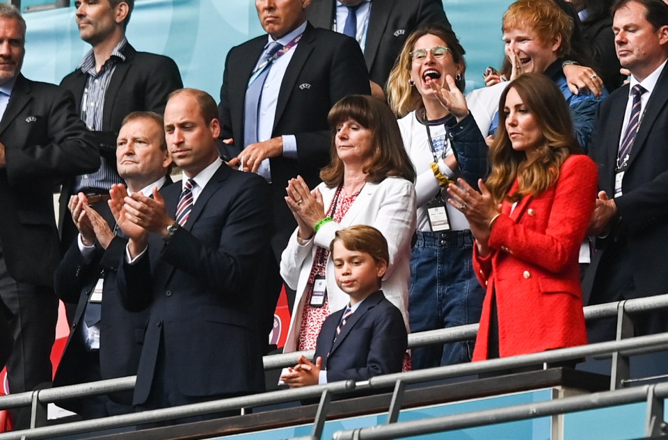 Prince George, Kate Middleton and Prince William were seen with Ed Sheeran and his wife at tonight's match at Wembley