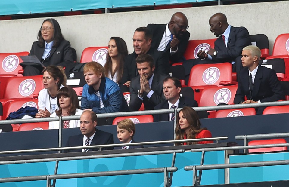 The Duke and Duchess of Cambridge watched the game surrounded by the Beckhams and Ed Sheeran