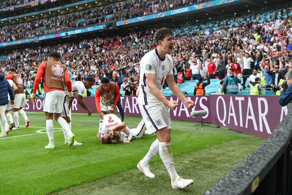 Harry Maguire celebrates England's win over Germany