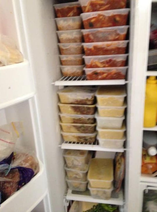 The proud mum stocked up her freezer full of meals for her 30-year-old son