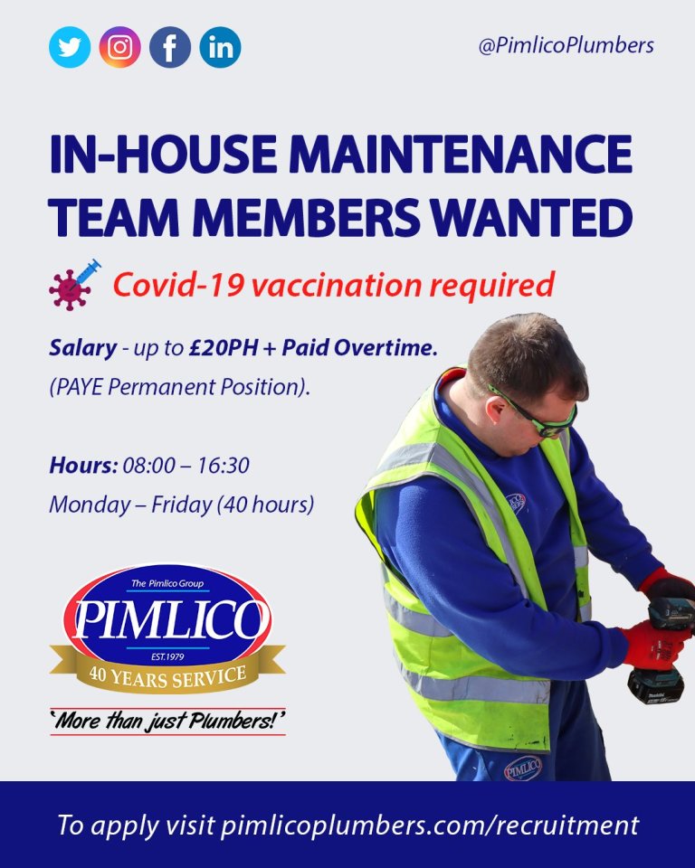 Pimlico Plumbers is enforcing its new "no jab, no job scheme" where all new recruits must be vaccinated