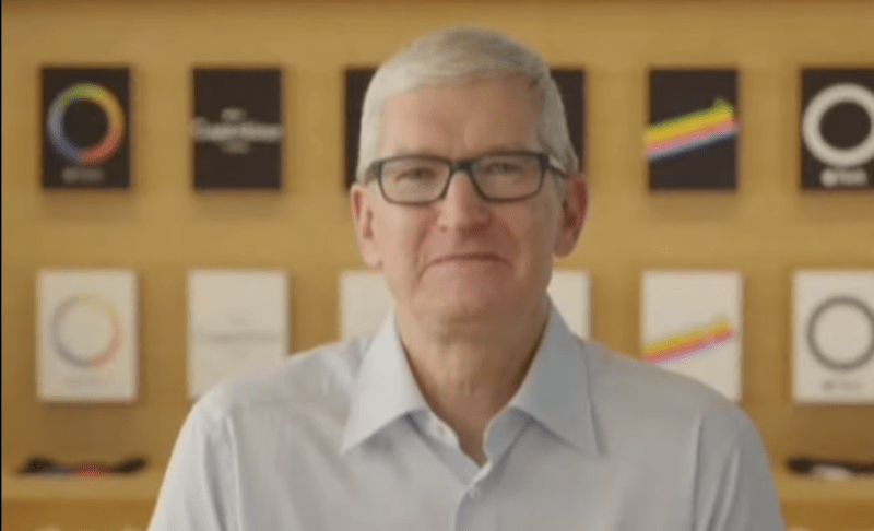 Tim Cook speaks during the virtual VivaTech conference on Wednesday