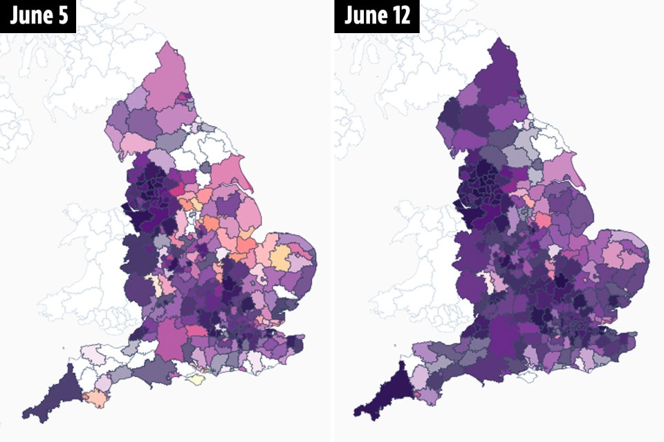 The progression of the variant can be further seen in the maps above, from June 5 to June 12