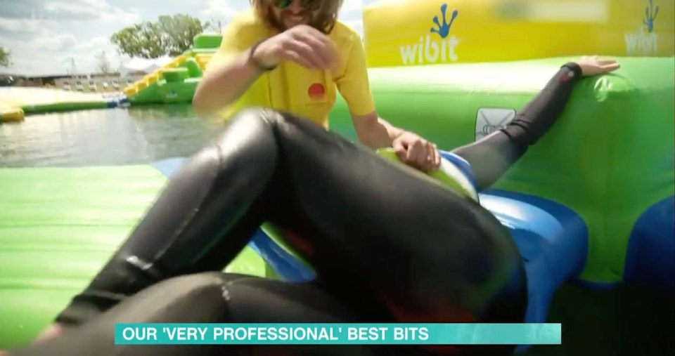 Josie Gibson toppled off an inflatable obstacle course in a rib-tickling segment