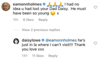 He shared his condolences on Daisy's Instagram post