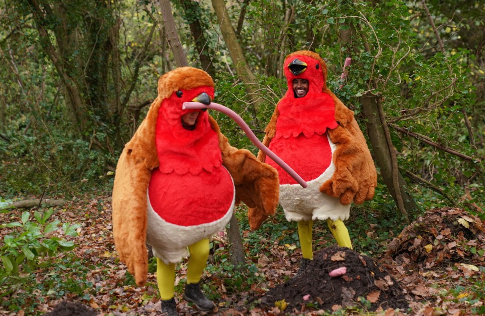 Farah (right) dressed as a robin during his stint on I'm A Celebrity