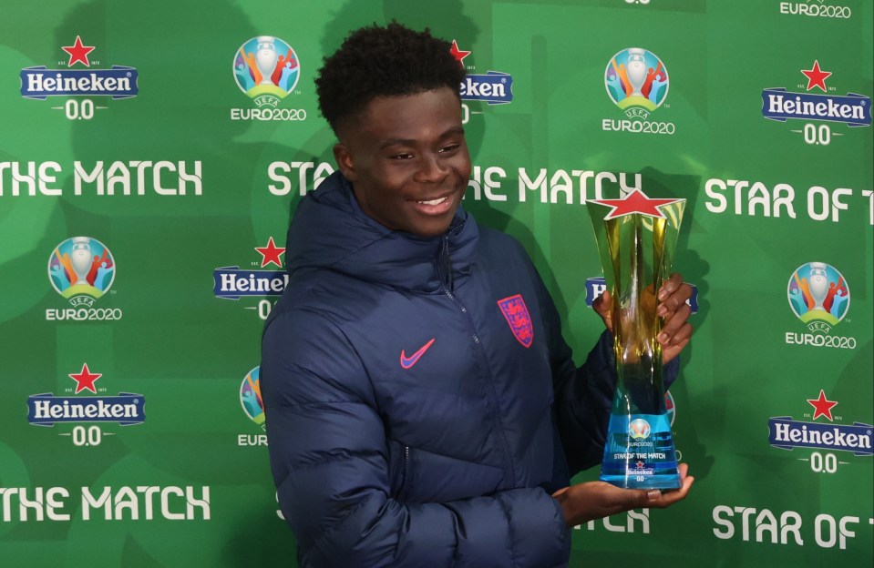 Bukayo Saka was named man of the match on his first full appearance at a national tournament