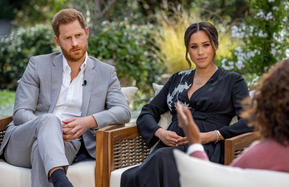 Harry and Meghan during their bombshell interview with Oprah Winfrey