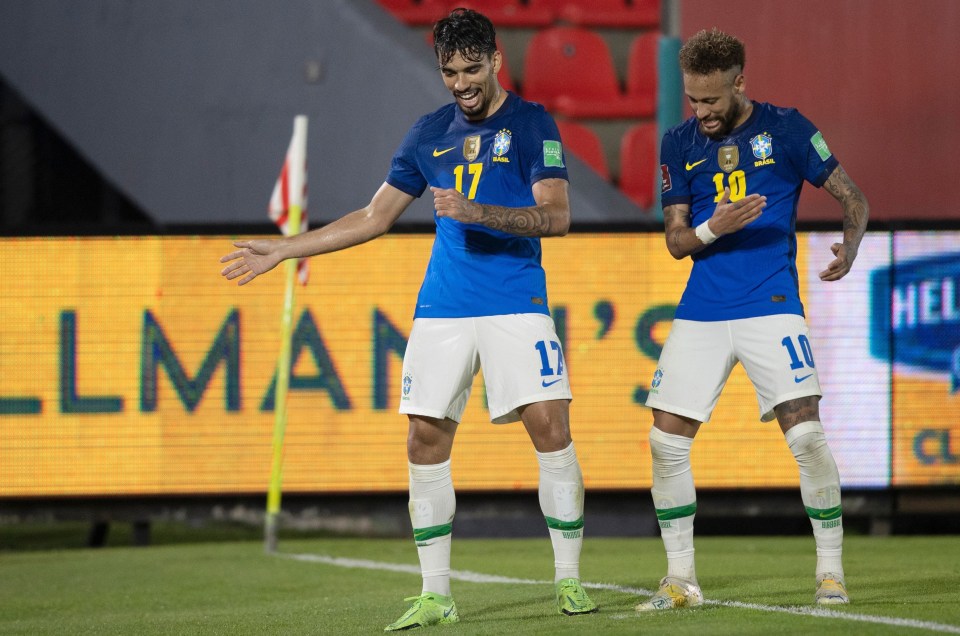 Neymar (right) scored then provided the assist for Lucas Paqueta (left) as Brazil beat Paraguay 2-0