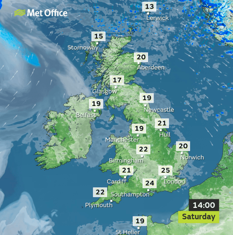 The Met Office confirmed that it reached 25C in London and Dorset on Saturday