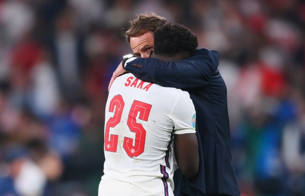 Bukayo Saka was consoled by Gareth Southgate after he saw his penalty saved