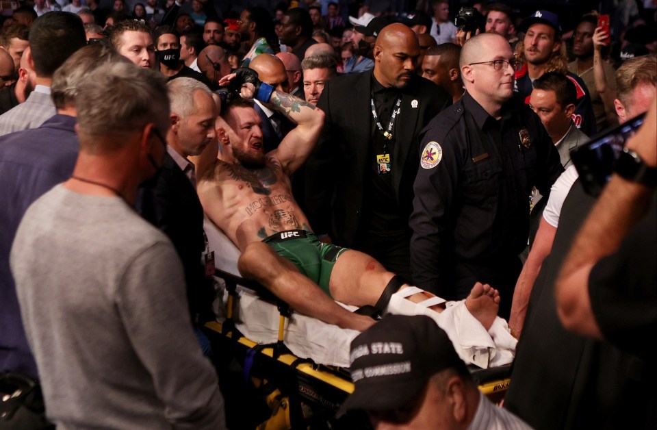 Conor McGregor after his horror injury against Dustin Poirier