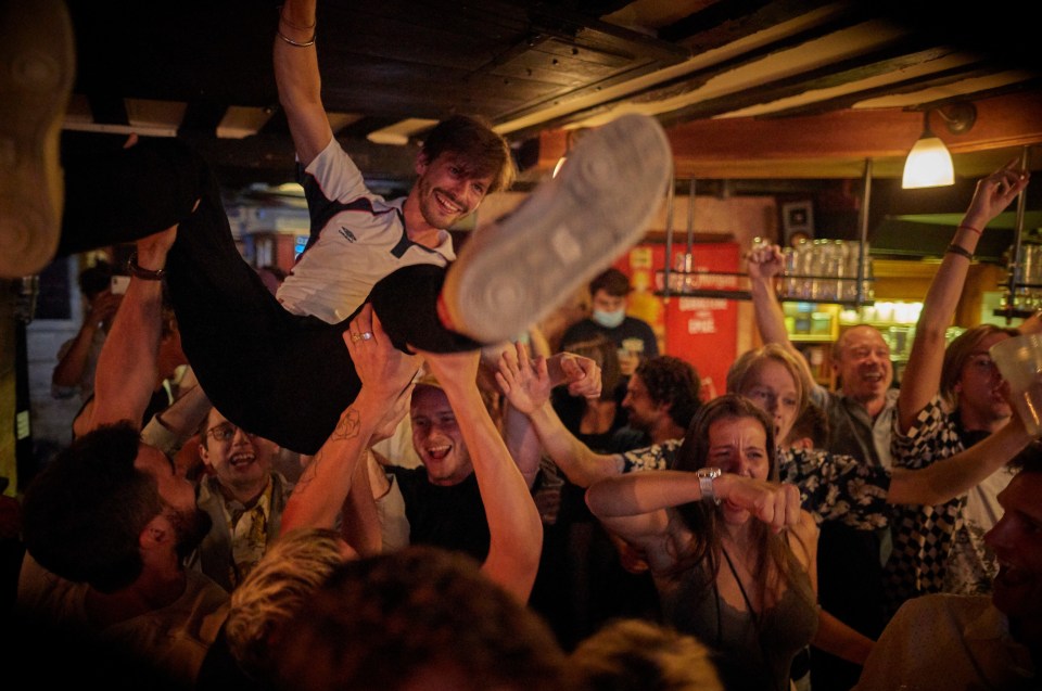 Fans at the Bombardier Pub in Paris partied hard