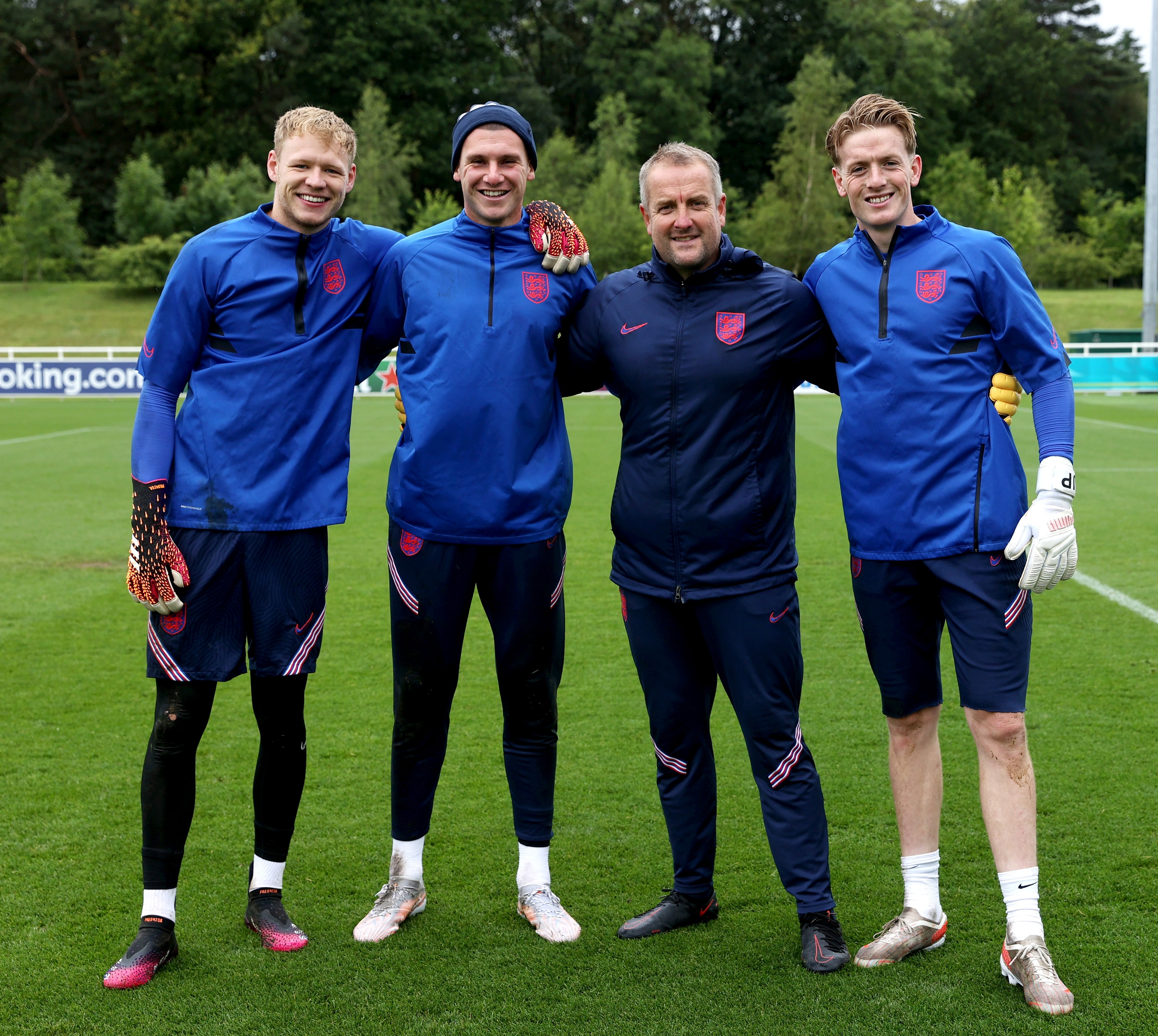 Martyn Margetson poses with England keepers Aaron Ramsdale, Sam Johnstone and Jordan Pickford