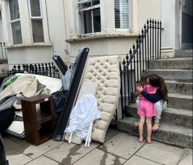 The family home was destroyed by floods that hit West London yesterday