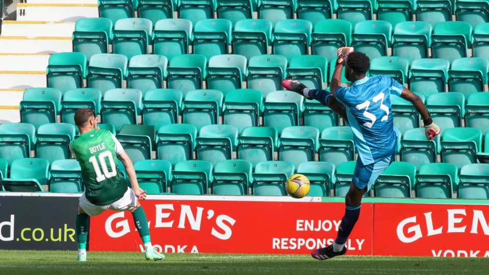 Rookie goalkeeper Arthur Okonkwo made a shocking error for Hibs’ opening goal