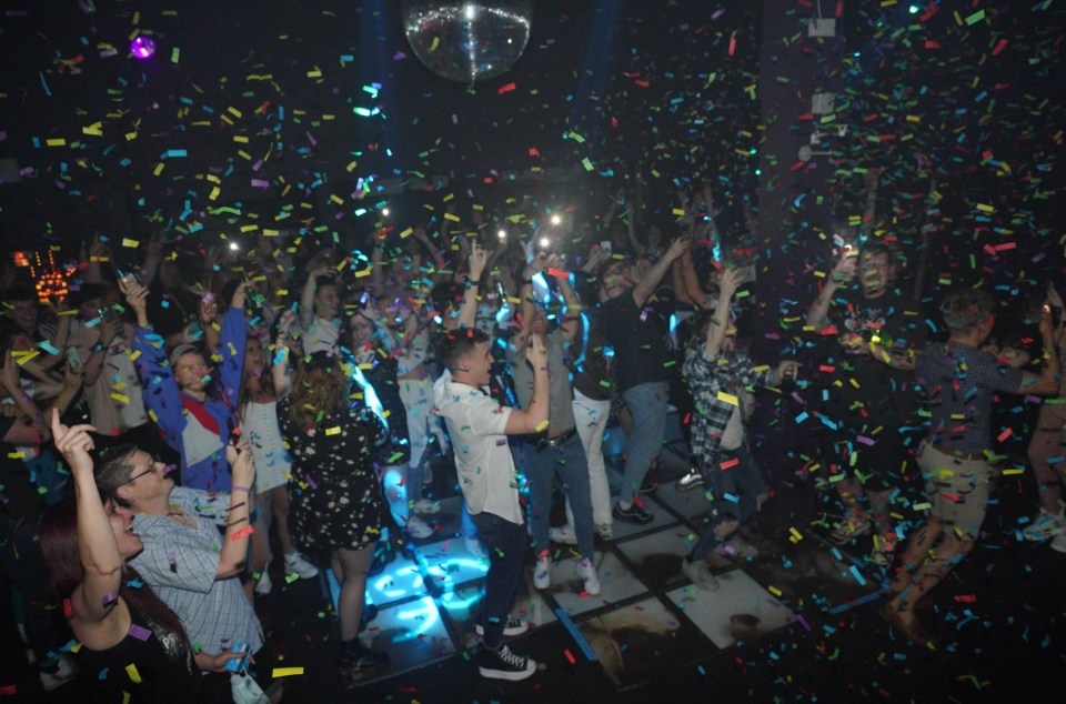 Confetti fell from the ceiling to celebrate the reopening