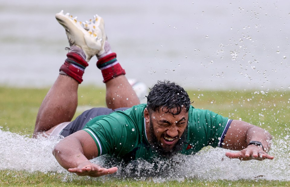 Bundee Aki goes for a surf