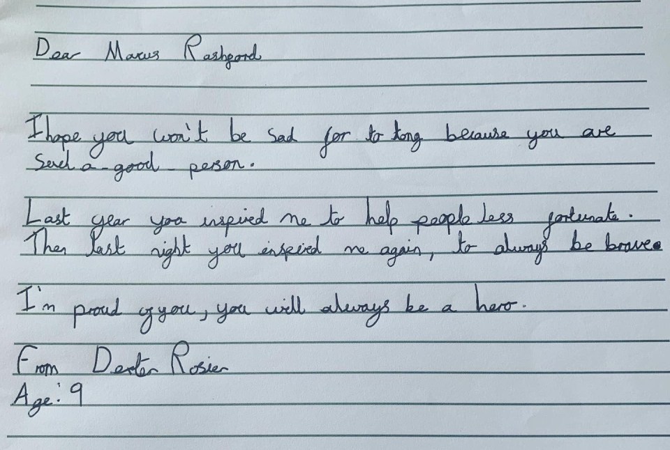 Dexter Rosier, 9, penned this letter to the England star