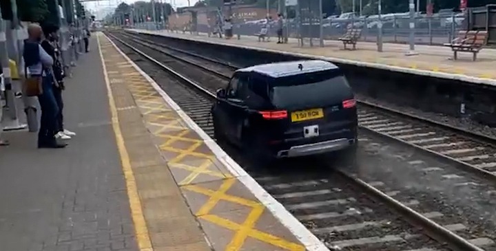 This is the unbelievable moment a 4x4 driver roared down a Hertfordshire railway line during a police chase