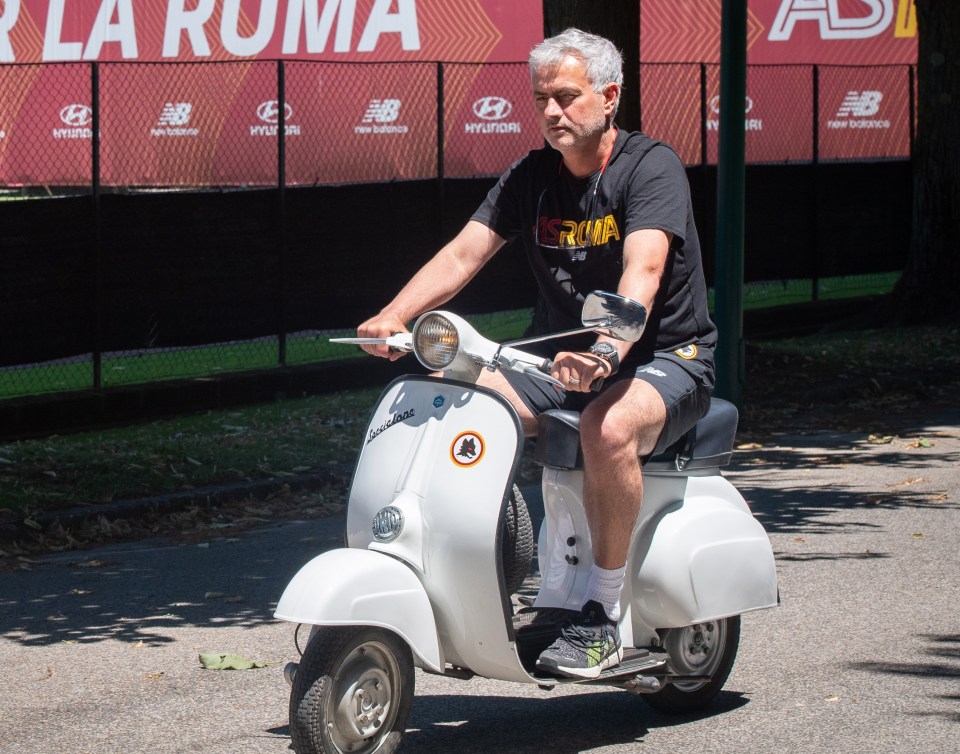 Jose Mourinho has been riding a Vespa around Roma's training ground