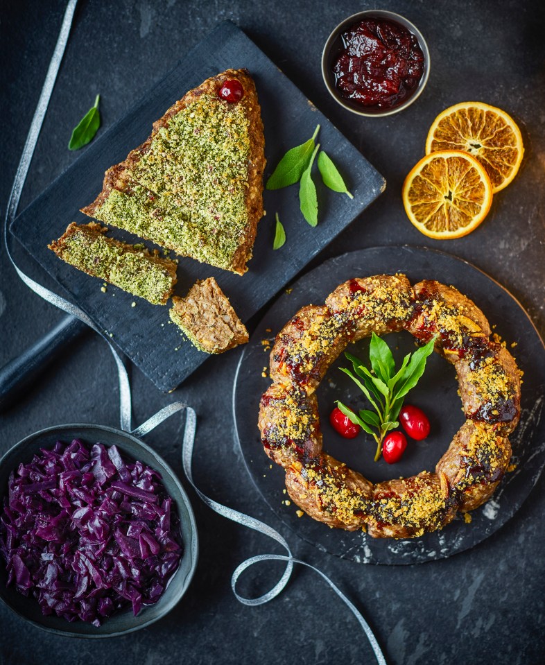 Port infused pork stuffing with smoked chestnuts, dark cherries and dates