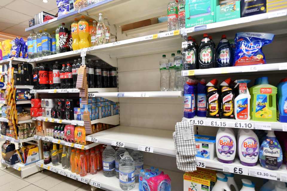 Empty shelves at a Tesco supermarket in central London on July 22