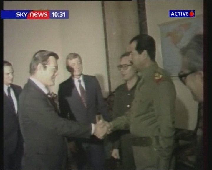 Donald Rumsfeld meeting Saddam Hussein as Secretary of Defence in the late 1980's